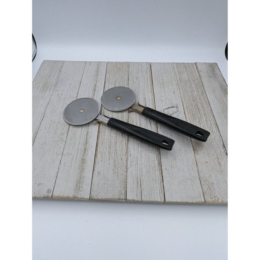 Set of 2 Ekco Pizza Cutter Blade 2 5/8" Diameter 8" USA Stainless Steel Black